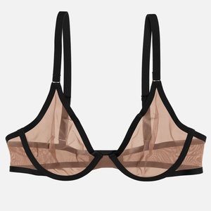 Cuup The Plunge in Taupe/Black Sheer Mesh Bra-32G LIKE NEW